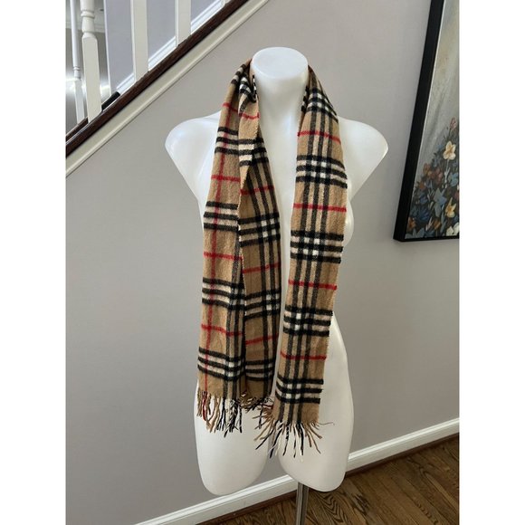 VINTAGE Burberrys of London Pure Cashmere Nova Check Fringe Scarf CLASSIC - Picture 2 of 9